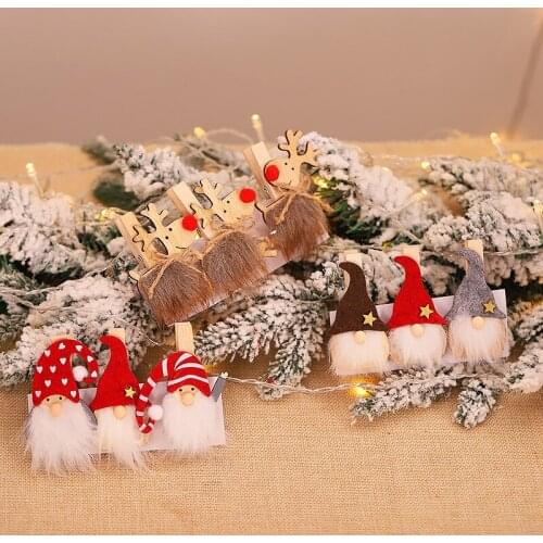 3Pcs/Set Christmas Clips Decorations Creative Old Man Doll Wooden Clip Christmas Simulation Cartoon Elk Clip