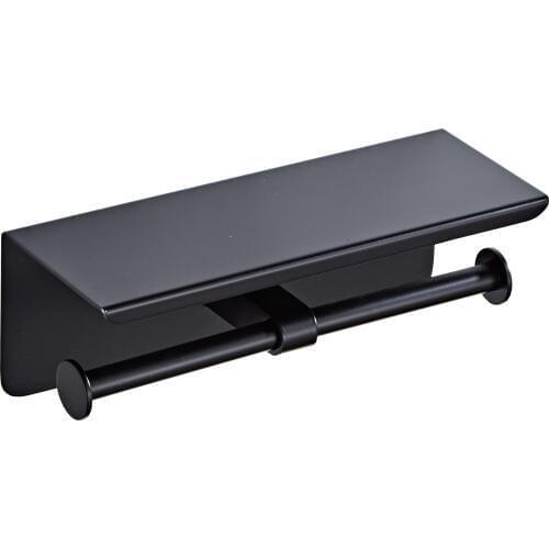 304 stainless steel double roll black tissue holder toilet roll with mobile phone holder toilet paper holder 260*100*100mm