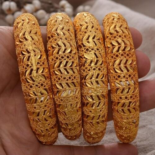 4Pcs/lot Dubai Cuff Bangles Ethiopian Gold Color Bangle For Women Dubai Bride Wedding Bracelet African Arab Jewelry Middle East