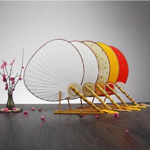 50pcs Handmade Bamboo Handle Chinese Rice Paper Decorative Hand Fan Paddle Fan Wedding Gifts Party Favors