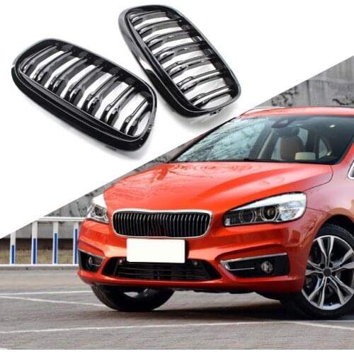 Anti-corrosive ABS Gloss Black Twin Slats Kidney Grille Replacement 51137379612 51137300543 51137300544