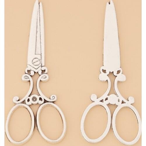 20pcs/Lot Large Scissors Sewing Hairdressing 3D Tibetan Silver Charms Pendants for Necklace Jewelry Making Accessories