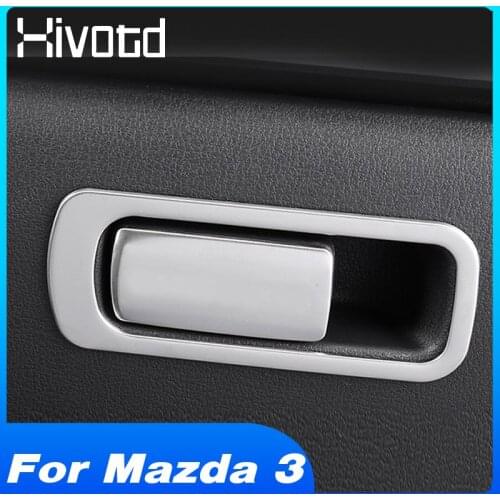 Car Styling For Mazda 3 Axela 2021-2019 Accessories Car Glove Storage Box Handle Sticker Stainless Steel Panel Interior Parts
