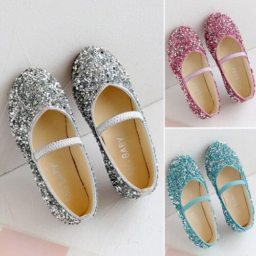 Childrens Fashion Shoes for Girls Kids Doll Children Dress with Rhinestone Crystal Flats Pearls Princess Wedding Party