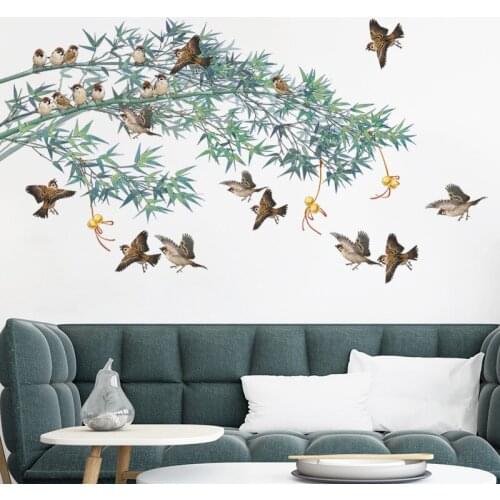 DIY Chinese Style Bamboo Wall Stickers Living Room Bedroom Decor Home Office Decoration Magpie Decals for Furniture Wallpaper