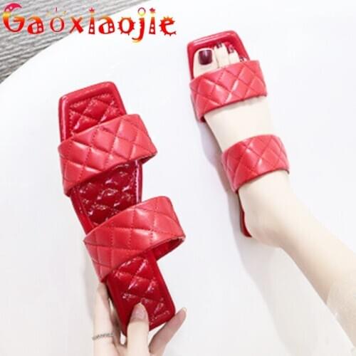 Home Slippers Women 2020 New Style Wild Leisure Square Head Flat Bottom Sandals Comfortable Latex Pad Slides Female Shoes Indoor