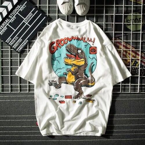 Cool White Summer Hip Hop Dinosaur T-Shirt Male Couple Harajuku Japan Men Fashion Funny Loose Short Sleeve Gothic T Shirts Girls