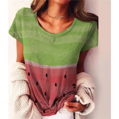 Funny Fruit Women T Shirt Fashion Tie Dye Loose O Neck Print Basic Pullover Tops Ladies Casual Harajuku Tee Shirt