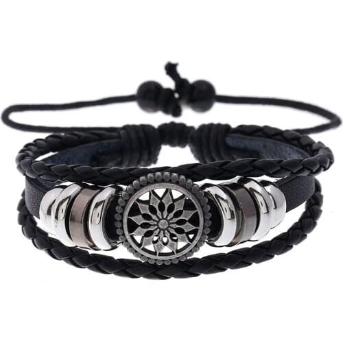 Charm Alloy Sunflower Leather Bracelet Men Adjustable Rope Braid Bangle Punk Jewelry Handmade Wristband Gift for Women Wholesale