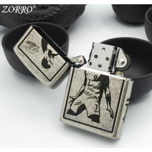 Zorro Kerosene Lighter Pure Copper Fine Carving Football Star C Personality Creativity Gift Collection Smoking Tool