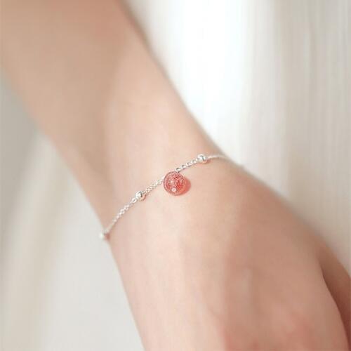 Strawberry Crystal Ball Fresh Simple Gift 925 Sterling Silver Temperament Female Trendy Resizable Bracelets SBR021