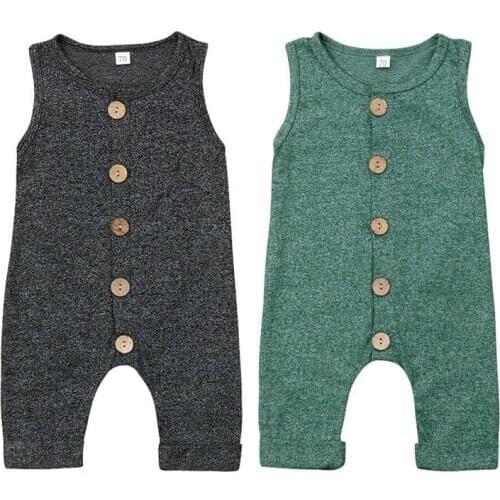 2019 Newborn Baby Boy Girl Button Sleeveless Romper One Piece Sunsuit Summer Outfit Overalls Clothes Cotton Solid