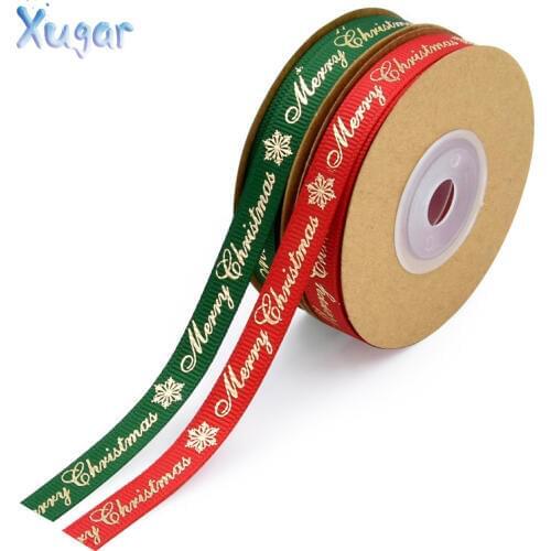Xugar 10mm 10yards Grosgrain Ribbon Merry Christmas Printed Ribbon Gift Wrapping Wedding Party Decor DIY Accessories Materials