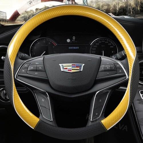 Carbon Fiber Leathe Car Steering Wheel Cover Anti-Slip for Cadillac CT4 CT5 XT4 CT6 XT6 ATS SRX XTS CTS EXT XT5 38cm Accessories