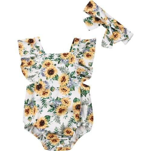 Newborn Baby Summer Clothing Girls Floral Romper Jumpsuit Square Collar Ruffle Sleeve Playsuit Clothes Outfit Sunsuit