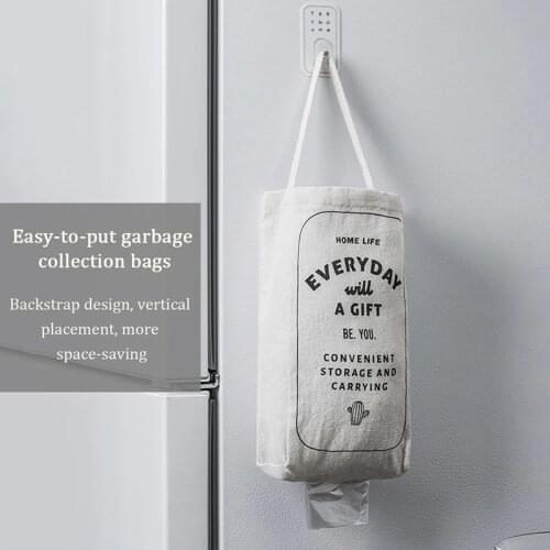 Linen Hanging Garbage Bag Organizer Environmental Portable Plastic Bag Holder Dispenser Reusable Trash Bag Kitchen Accessories