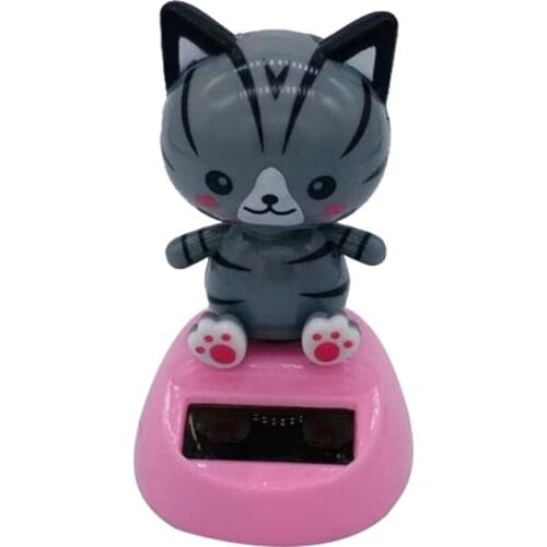 Cute Cartoon Solar Powered Dancing Shaking Cat Shape Car Ornament Home Office Swinging Toy Black Cat