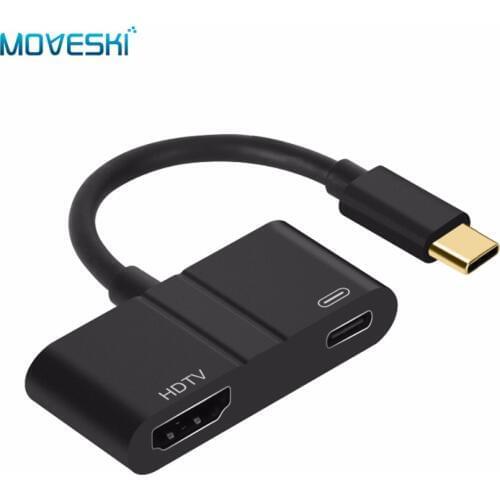 Moveski 9592A USB C AV Aadapter 60W Type C 4K UHD HDMI PD Charging Port Compatible with MacBook Series Plug & Play