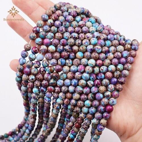Natural Purple Blue Multi Color Imperial Jaspers Beads Round Loose Spacer DIY Bracelet Gem Stone Bead Fit Jewelry Making