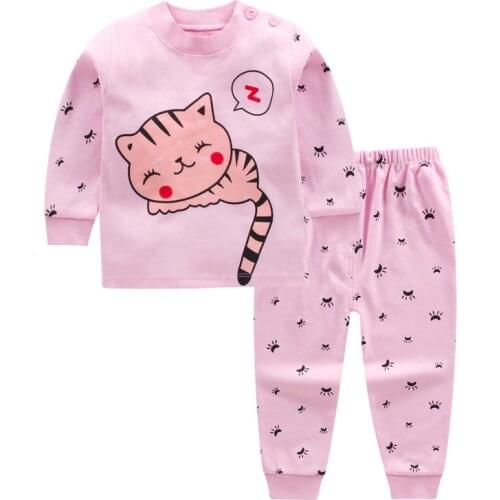 New 2020 Kids Girls Boys Pajama Sets Cartoon Print Long Sleeve O-Neck Cute T-Shirt Tops with Pants Baby Autumn Sleeping Clothes