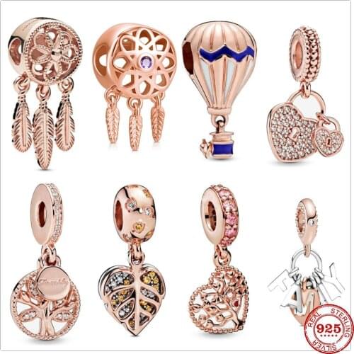 2021 New Tree of Life Lock Heart Charm Pendant Bead Rose Gold Fit Original Pandora Charms Silver 925 Bracelet DIY Women Jewelry