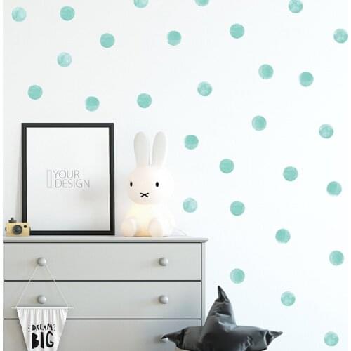 New Watercolor Blue Green Polka Dots Wall Stickers Circles Hand Drawn Wall Decals for Kids Room Baby Nursery Home Decoration PVC