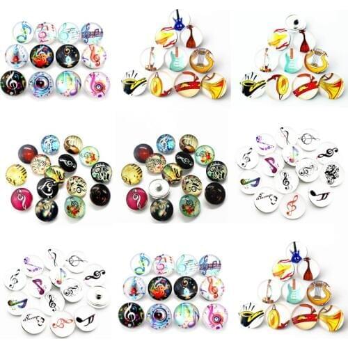 Wholesale 10pcs/lot Glass music note Snaps Buttons 18mm Snaps Charms Fit Ginger Snaps Bracelets&Bangles Jewelry