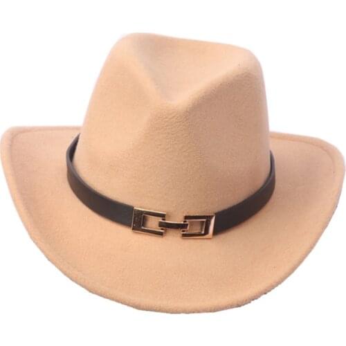 Wholesale Felt Cowboy Fedora Hats with Leather Decor Wide Brim Women Men Panama Party Formal Cap Goth Top Vintage Wedding Hat