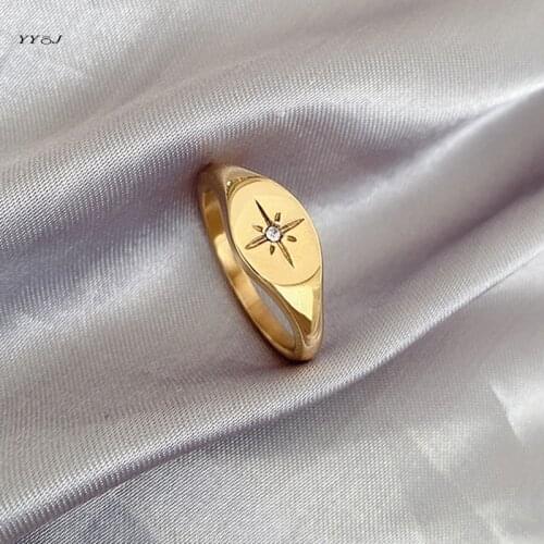 North star oval signet ring for women 2021 cz stone stainless steel rings vintage wholesale items minimalist free tarnish