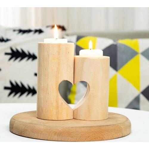 Natural Wooden Tea Light Candle Holders Handmade Candlesticks 2 Unity Heart Pedestal Christmas Party Valentines Home Decor