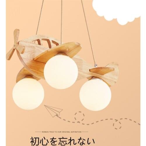 Nordic wood art glass aircraft pendant lights bedroom childrens room lamp eye protection led living room study hanging lights