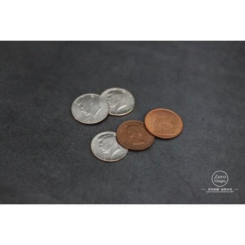 Hopping Half with Expanded Shell Coins & English Penny,Magic Trick,Close Up,Fun,Magia Toys Joke Classic Gadget