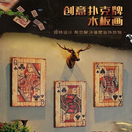 Retro CARDS Wooden Poker Wall Decor Sign Vintage Home Decor Plaque Retro Painting playing cards Plate for Sign Hotel/Cafe /Bar