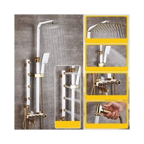 Black Luxury White Gold Shower Faucet Set 5-Function Switch Wall Mount Rain Shower Head With Hand Shower Bathtub Spout Bidet Tap