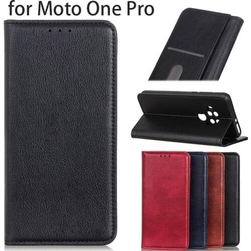 For Moto One Pro Luxury Magnetic Lychee PU Leather Flip Case, OnePro Wallet Stand Cover fundas