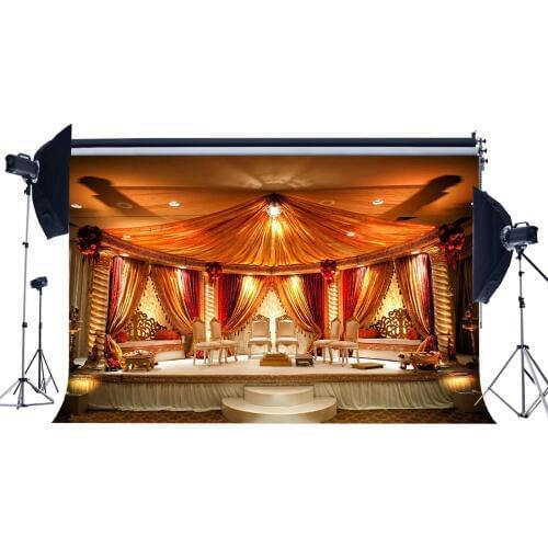 Luxurious Stage Backdrop Interior School Show Backdrops Chandelier Curtain White Chair Shabby Carpet Photography Background