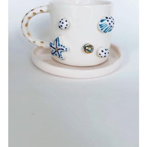Handmade Ceramic High Quality Design Sea Star Turkish Coffee Cup and Saucer