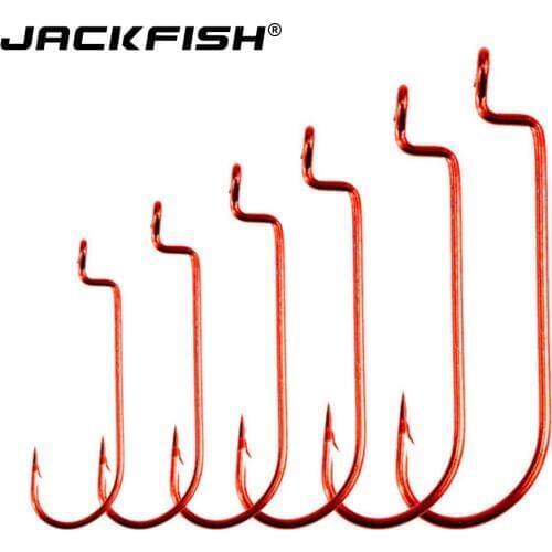 JACKFISH 50pcs/lot Red Crank hook lure Worm hook with hole Fishing hooks High-carbon steel fishing hook