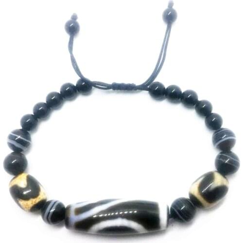 Tibet Dzi Beads 1 Eye Dzi Beads with Old Tiger Tooth DZI Beads Onyx Beads Weave String Bracelets for Men and Women