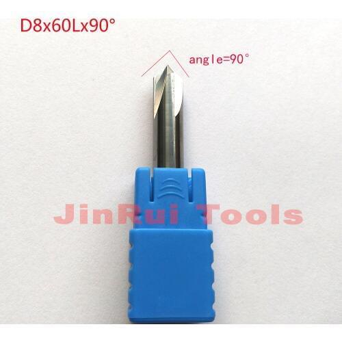 1pc D8*60L*90Degree 8mm HRC50 4 Flutes solid carbide milling cutters Chamfer cutter route bits for Aluminum knife tools