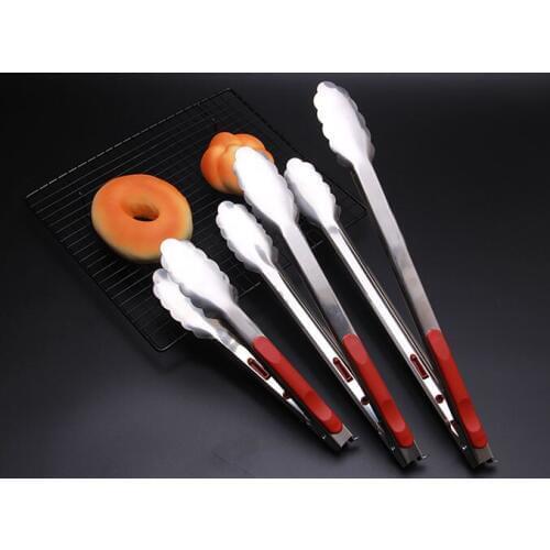 1PC 9 inch 12 inch 14 inch Kitchen Cooking Salad Serving BBQ Tongs Stainless Steel Plastic Handle Utensil PM 007