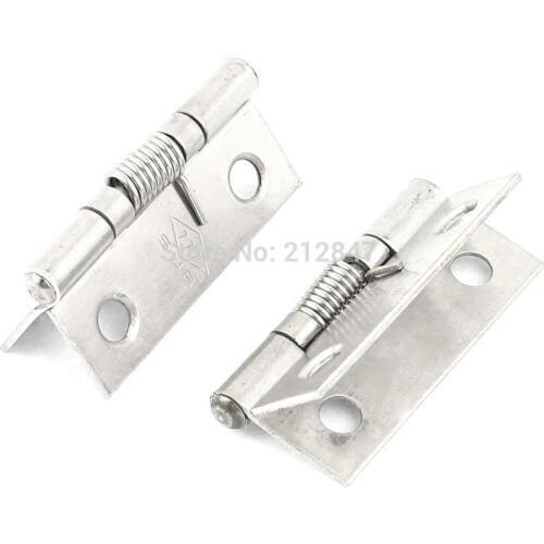 2 Pcs Furniture Cabinet Metal Spring Door Hinges 1.5inch Length Silver Tone