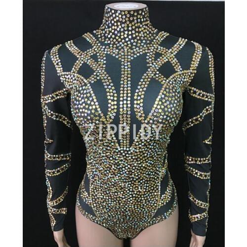 2018 Multicolor Bright Stones Bodysuit Womens Birthday Celebrate Outfit Nightclub Dance Wear Party Bodysuit Performance Clothes