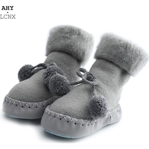 2021 Winter Toddler Baby Socks Indoor Sock Shoes Newborn Thick Terry Cotton Baby Girl Sock with Rubber Soles Infant Solid Color
