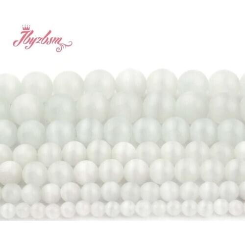 6,8,10mm Smooth White Round Cat Eye Loose Beads Ball Natural Stone Beads For DIY Necklace Bracelat Jewelry Making Strand 15"