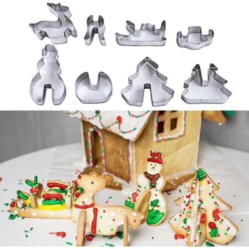 8PCs/ Set 3D Christmas Cake Cookie Cutter Mold Fondant Stamp Kitchen Baking Pastry Tools Cake Decorating Tools Craft Decor