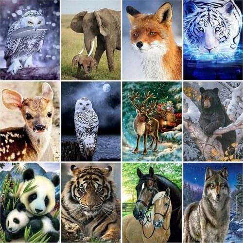 DIY Tiger 5D Diamond Painting Wolf Diamond Embroidery Rhinestones Mosaic Animal Cross Stitch Panda Full Round Drill Home Decor