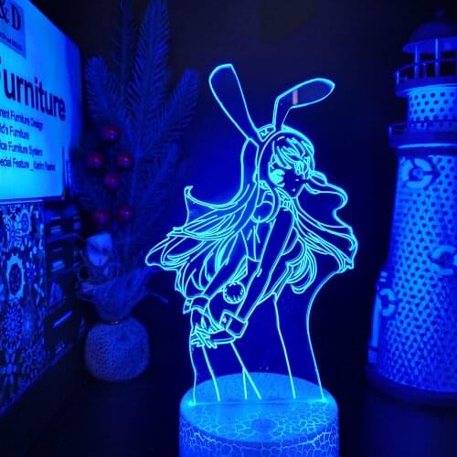 Waifu Mai Sakurajima Bunny Girl Anime 3d Lamp Led Night Light Bedroom Decor Table Night Lamp Kids Manga Gift Colorful Lampara