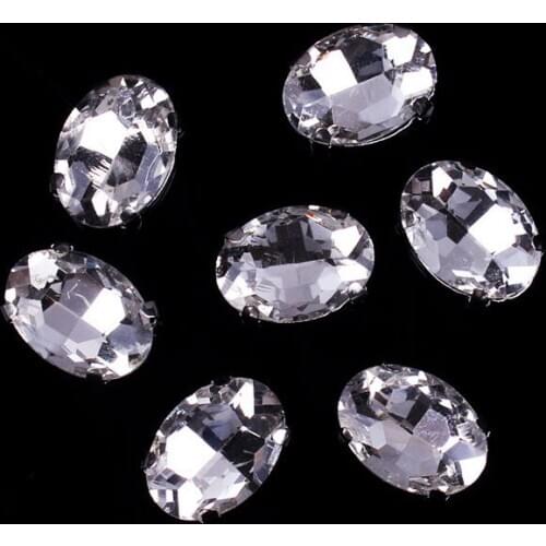 Rhinestones Applique Art Decorations for Clothing Dress Crafts Fashion 18MM Oval Claws Diamond Rhinestones Sewn White Crystals F