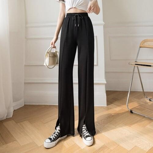 Spring Summer Casual Pants Womens New Wide High Waist Leg Pants Straight Split Trousers Loose Sports Mopping Pants